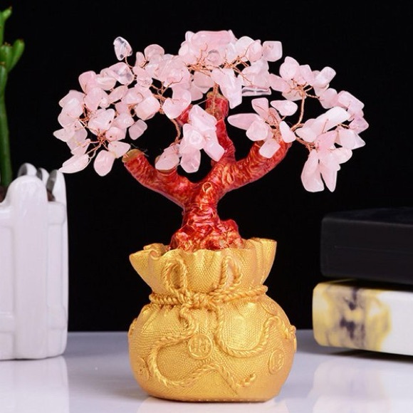 🆕New Feng Shui Rose Quartz Crystal Gemstone Money Bonsai Tree Handcrafted - Picture 2 of 7